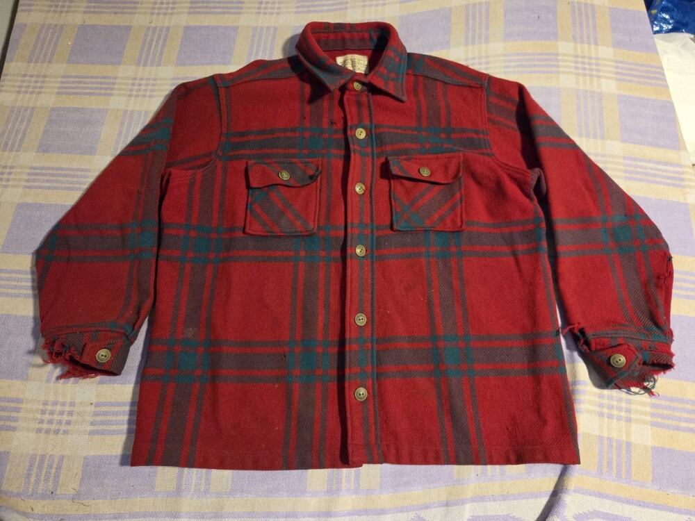 Vtg 60s Deerskin Trading Post Jacket Distressed Plaid Wool Outdoors Hunting USA
